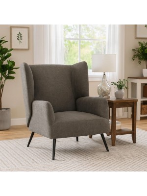 Vista ambientata Poltroncina in Tessuto colore Tortora con gambe in Metallo modello Ariel Totò Piccinni