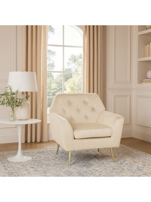 Vista ambientata Poltroncina in Velluto imbottita colore Beige modello Sofi Totò Piccinni