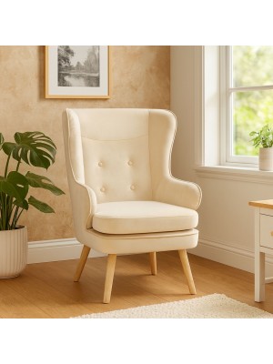 Vista ambientata Poltroncina in Velluto colore Beige classico con schienale alto modello Susan Totò Piccinni