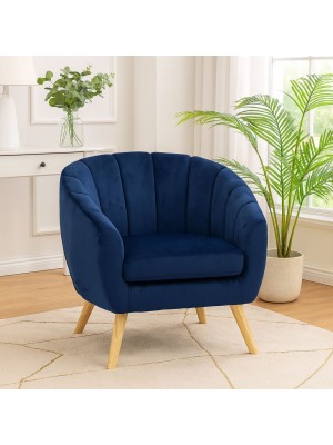 Vista ambientata Poltroncina da salotto in Velluto imbottita colore Blu modello Pilar Totò Piccinni