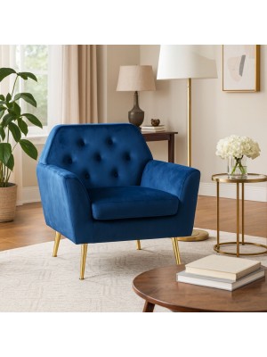 Vista ambientata Poltroncina da Salotto in Velluto imbottita colore Blu modello Sofi Totò Piccinni