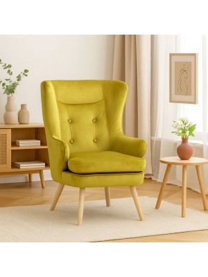 Vista ambientata Poltroncina in Velluto colore Giallo Senape classico con schienale alto modello Susan Totò Piccinni