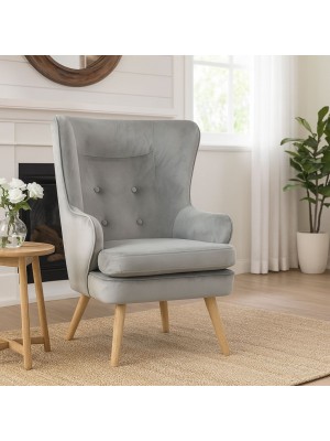 Vista ambientata Poltroncina in Velluto colore Grigio classico con schienale alto modello Susan Totò Piccinni