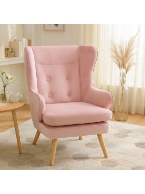 Vista ambientata Poltroncina in Velluto colore Rosa classico con schienale alto modello Susan Totò Piccinni