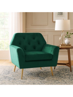 Vista ambientata Poltroncina da salotto in Velluto imbottita colore Verde modello Sofi Totò Piccinni