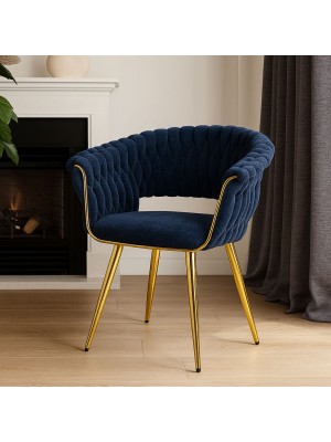 Vista ambientata Poltroncina relax in ciniglia vellutata imbottita colore Blu con gambe in metallo modello Royal A Totò Piccinni