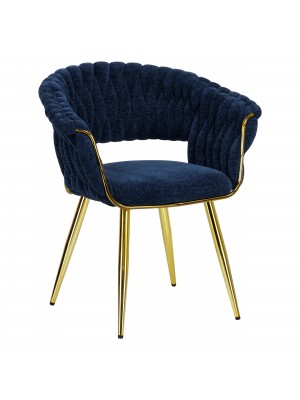 Poltroncina relax in ciniglia vellutata imbottita colore Blu con gambe in metallo modello Royal A Totò Piccinni