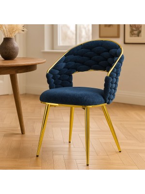 Vista ambientata Poltroncina in ciniglia vellutata imbottita colore Blu con gambe in metallo modello Royal C Totò Piccinni