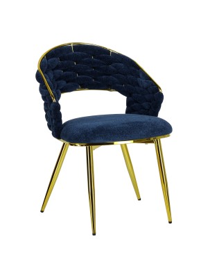 Poltroncina ROYAL C intrecciata in morbida ciniglia vellutata imbottita con gambe in metallo (Blu)