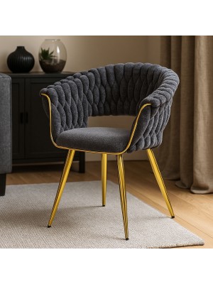 Vista ambientata Poltroncina relax in ciniglia vellutata imbottita colore Grigio con gambe in metallo modello Royal A Totò Piccinni