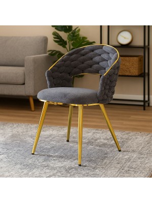 Vista ambientata Poltroncina in ciniglia vellutata imbottita colore Grigio con gambe in metallo modello Royal C Totò Piccinni