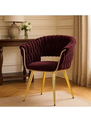 Vista ambientata Poltroncina relax in ciniglia vellutata imbottita colore Porpora con gambe in metallo modello Royal A Totò Piccinni