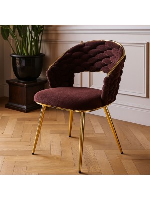 Vista ambientata Poltroncina in ciniglia vellutata imbottita colore Porpora con gambe in metallo modello Royal C Totò Piccinni