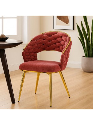 Vista ambientata Poltroncina in ciniglia vellutata imbottita colore Rosa Antico con gambe in metallo modello Royal C Totò Piccinni