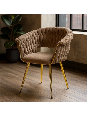 Vista ambientata Poltroncina relax in ciniglia vellutata imbottita colore Tortora con gambe in metallo modello Royal A Totò Piccinni