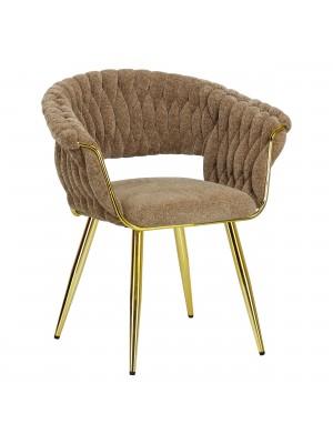 Poltroncina relax in ciniglia vellutata imbottita colore Tortora con gambe in metallo modello Royal A Totò Piccinni
