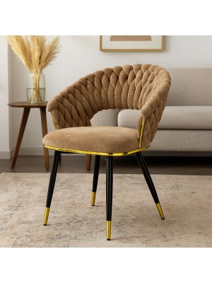 Vista ambientata Poltroncina relax in ciniglia vellutata imbottita colore Tortora con gambe in metallo modello Royal B Totò Piccinni