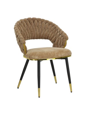 Poltroncina ROYAL B intrecciata in morbida ciniglia vellutata imbottita con gambe in metallo