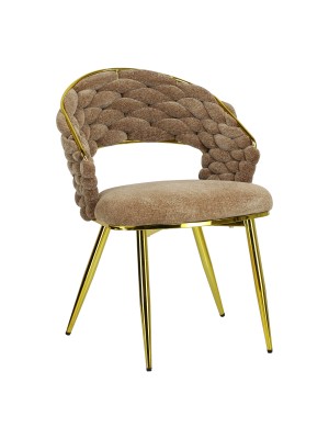 Poltroncina in ciniglia vellutata imbottita colore Tortora con gambe in metallo modello Royal C Totò Piccinni