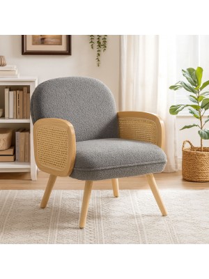 Vista ambientata Poltroncina da ingresso in Velluto Bouclè colore Grigio modello Daly Totò Piccinni
