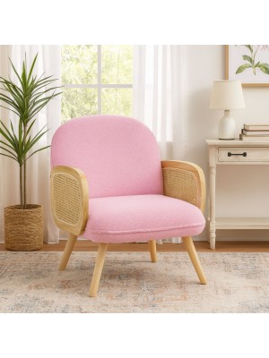 Vista ambientata Poltroncina in Velluto Bouclè colore Rosa modello Daly Totò Piccinni