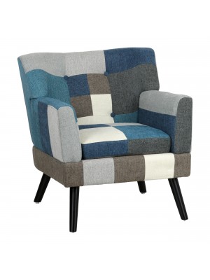 Poltrona in tessuto colore Patchwork Moon con braccioli e piedi in legno modello Ketty Totò Piccinni
