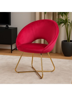 Vista ambientata Poltrona in Velluto colore Bordeaux design moderno con piedini in metallo modello Saturno Totò Piccinni