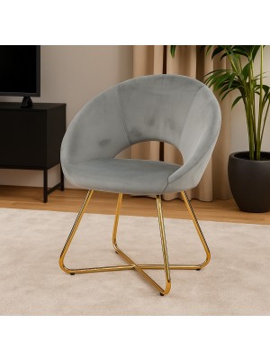 Vista ambientata Poltrona in Velluto colore Grigio design moderno con piedini in metallo modello Saturno Totò Piccinni