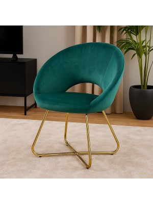 Vista ambientata Poltrona in Velluto colore Verde design moderno con piedini in metallo modello Saturno Totò Piccinni