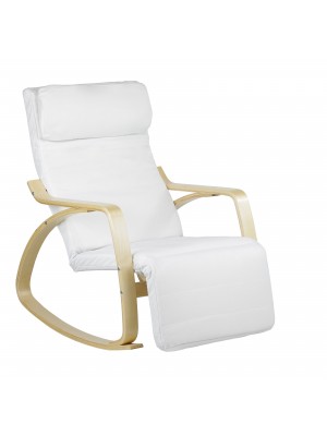 Poltroncina a dondolo in tessuto imbottita colore Beige con struttura in legno modello Liberty Totò Piccinni
