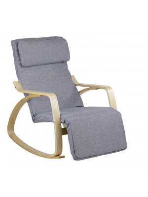 Poltroncina a dondolo in tessuto imbottita colore Grigio Chiaro con struttura in legno modello Liberty Totò Piccinni