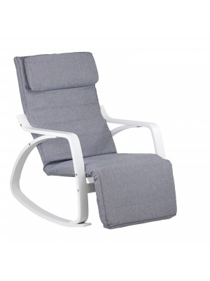 Poltroncina a dondolo in tessuto imbottita colore "Bianco/Grigio Chiaro" con struttura in legno modello Liberty Totò Piccinni