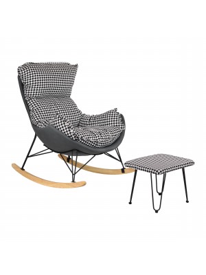 Set poltrona a dondolo con pouf in tessuto imbottito colore Pixel modello Conca Totò Piccinni