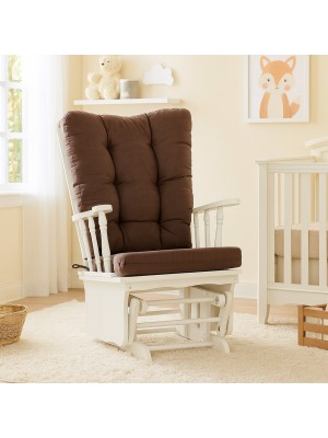 Vista ambientata Poltrona dondolo con struttura in legno, Struttura Bianca colore Marrone con cuscini modello Texas Totò Piccinni