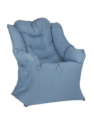 Poltrona con braccioli imbottita colore Jeans con struttura in metallo modello Pennica Totò Piccinni