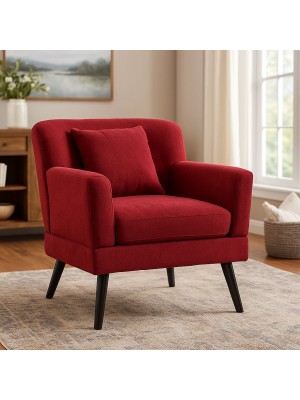 Vista ambientata Poltrona in tessuto colore Bordeaux con braccioli e piedi in legno modello Ketty Totò Piccinni