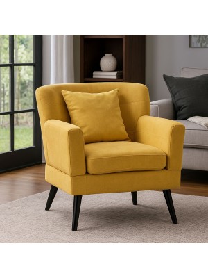 Vista ambientata Poltrona in tessuto giallo vista diagonale