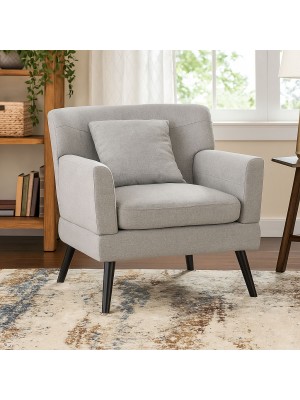 Vista ambientata Poltrona in tessuto colore Grigio con braccioli e piedi in legno modello Ketty Totò Piccinni