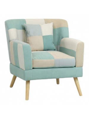 Poltrona in tessuto colore Patchwork Sky con braccioli e piedi in legno modello Ketty Totò Piccinni