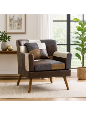 Vista ambientata Poltrona in tessuto colore Patchwork Touch con braccioli e piedi in legno modello Ketty Totò Piccinni