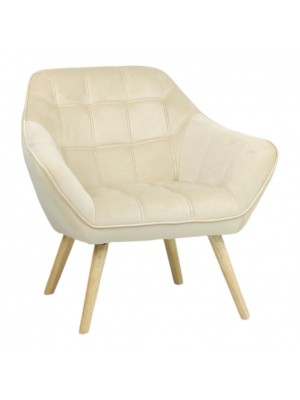 Poltroncina in Velluto imbottito colore Beige con piedini in Legno modello Dama Totò Piccinni
