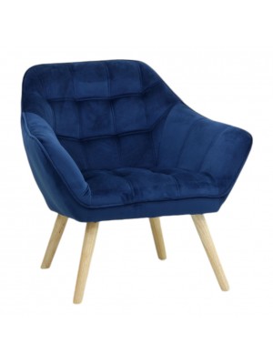 Poltroncina in Velluto imbottito colore Blu con piedini in Legno modello Dama Totò Piccinni