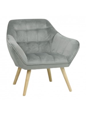 Poltroncina in Velluto imbottito colore Grigio con piedini in Legno modello Dama Totò Piccinni