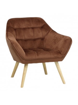 Poltroncina in Velluto imbottito colore Marrone con piedini in Legno modello Dama Totò Piccinni