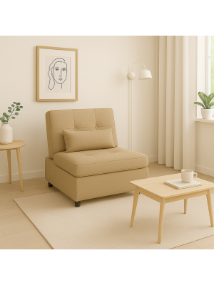 Poltrona Pouf Prestodormo pronto letto con Cuscino (Beige, Senza Braccioli)