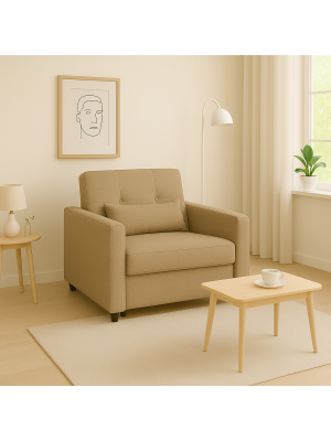 Poltrona Pouf Prestodormo pronto letto con Cuscino (Beige, Con Braccioli)