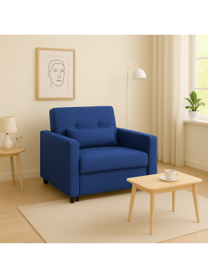 Poltrona Pouf Prestodormo pronto letto con Cuscino (Blu Scuro, Con Braccioli)