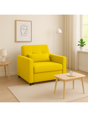 Poltrona Pouf Prestodormo pronto letto con Cuscino (Giallo Senape, Con Braccioli)