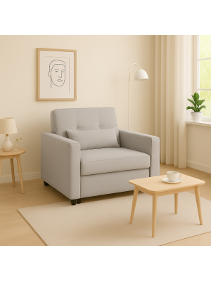 Poltrona Pouf Prestodormo pronto letto con Cuscino (Grigio Chiaro, Con Braccioli)
