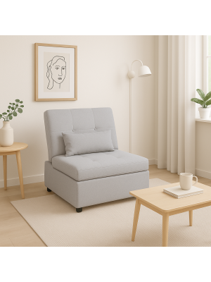Poltrona Pouf Prestodormo pronto letto con Cuscino (Grigio Chiaro, Senza Braccioli)